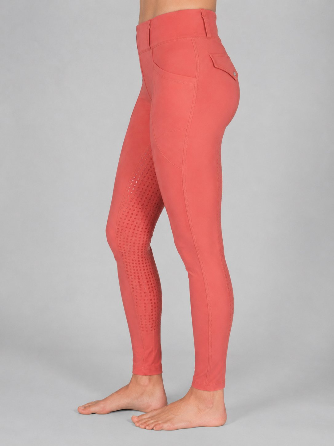 Women’s Equestrian Full-Seat Silicone Grip Riding Breeches – Dusty Coral - Image 4