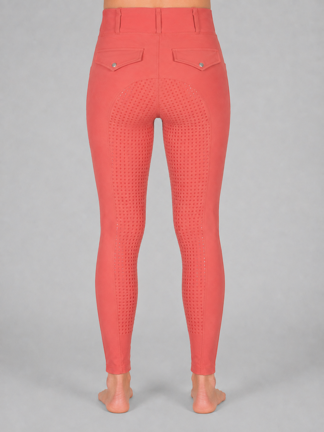 Women’s Equestrian Full-Seat Silicone Grip Riding Breeches – Dusty Coral - Image 3