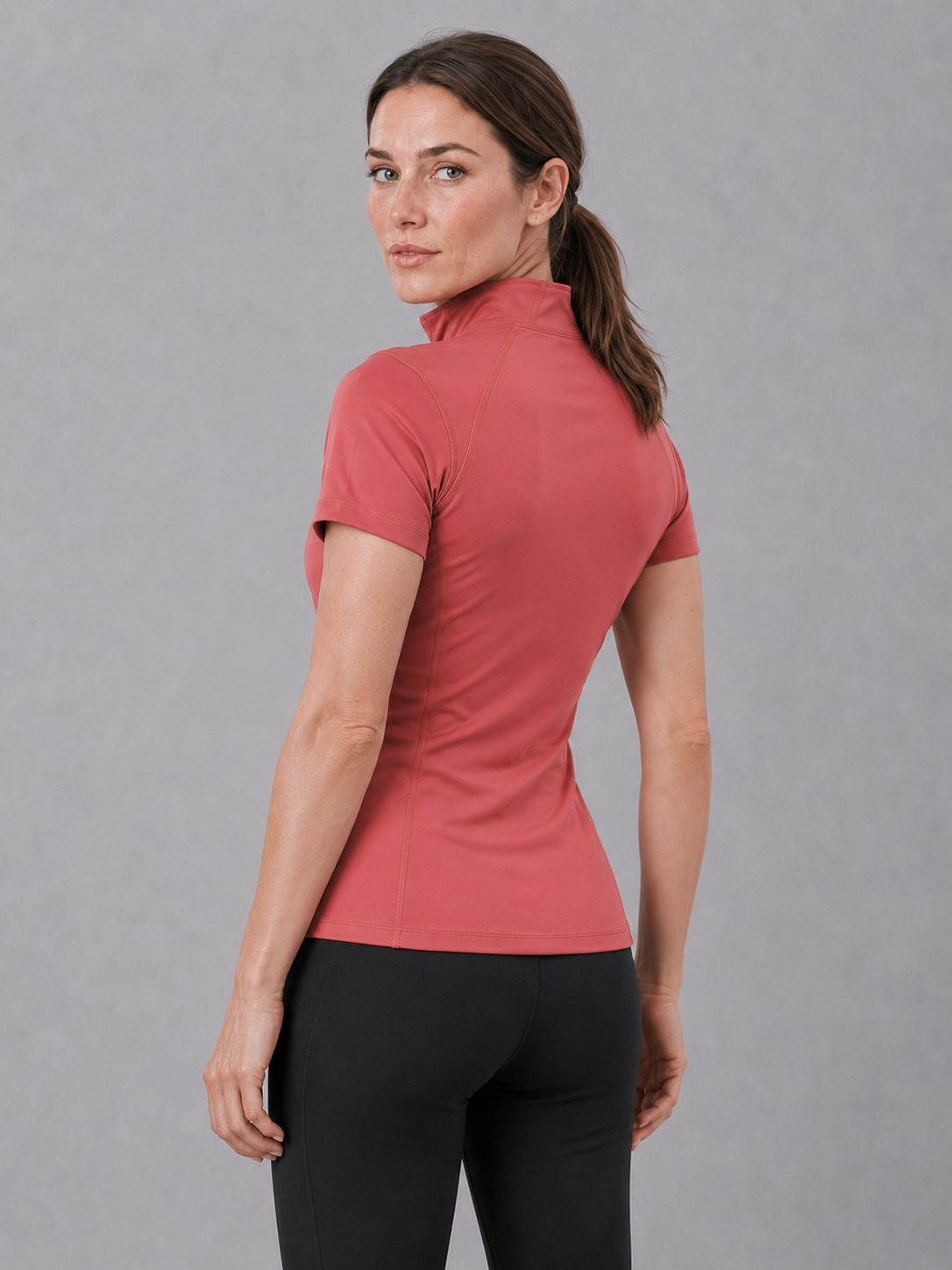 Women’s Equestrian Short-Sleeve Quarter-Zip Training Top – Dusty Coral - Image 3